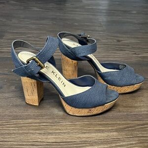 Anne Klein Denim Blue Cork Platform Sandals